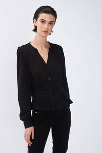 Blusa tinta unita con pieghe
