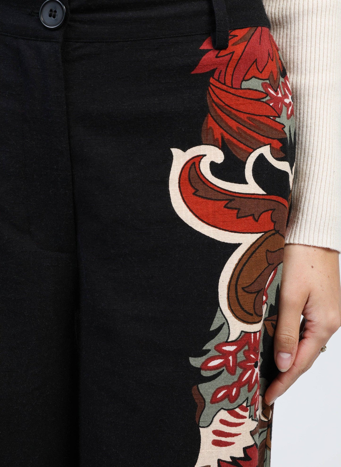 Pantaloni a palazzo a vita alta con stampa romantica