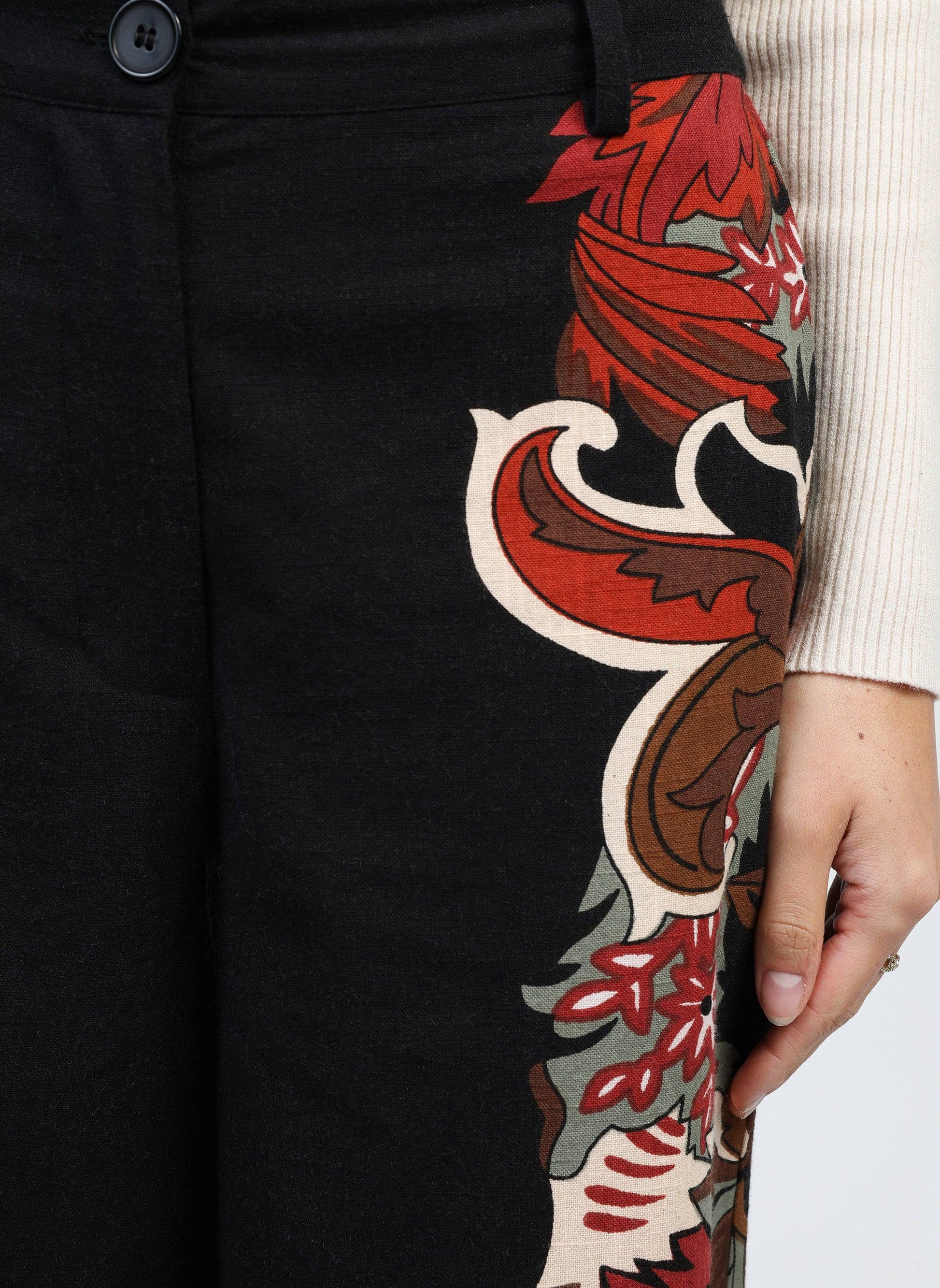 Pantaloni a palazzo a vita alta con stampa romantica