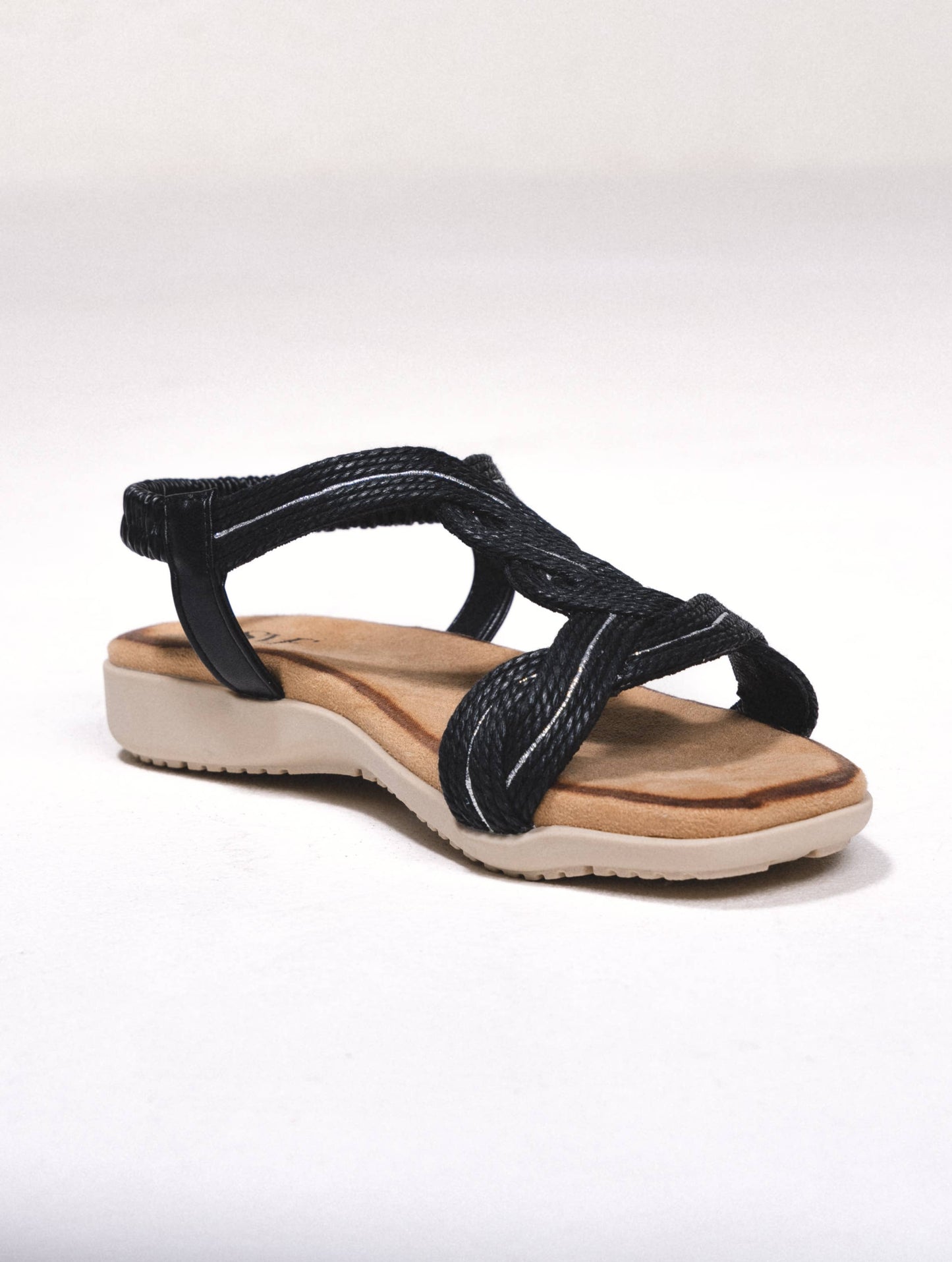 Sandali aperti in corda intrecciata con cinturino elastico