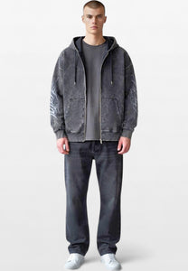 Felpa Zip Con Cappuccio Trible Marble Nera – indossato fronte