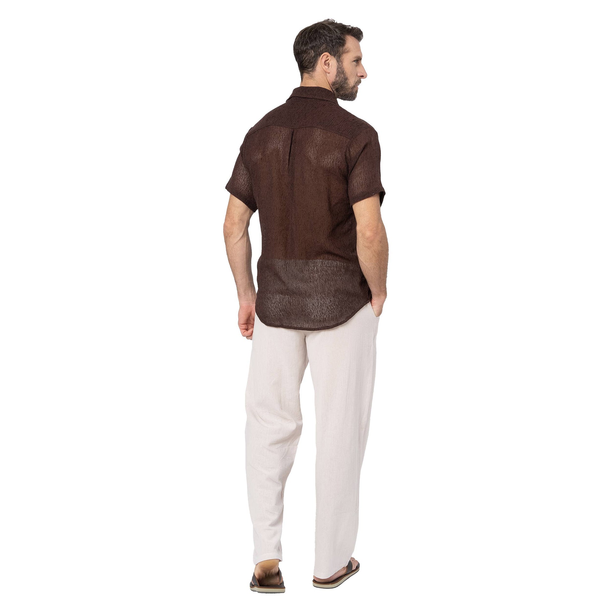 Camicia estiva in cotone a manica corta marrone