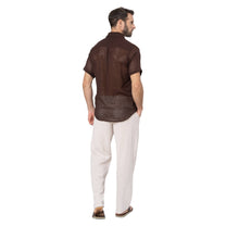 Camicia estiva in cotone a manica corta marrone