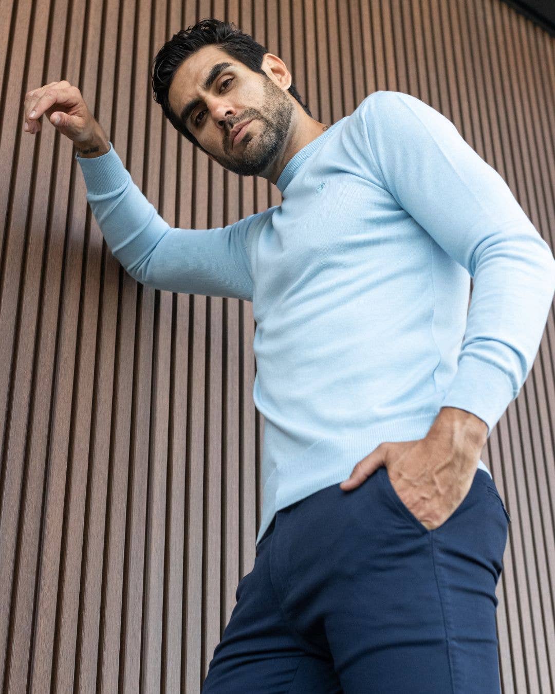 Maglione girocollo in cotone Pima Blue Sky
