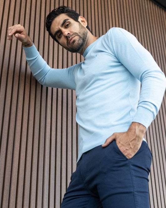 Maglione girocollo in cotone Pima Blue Sky