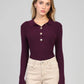 Maglione a coste con collo polo color vino