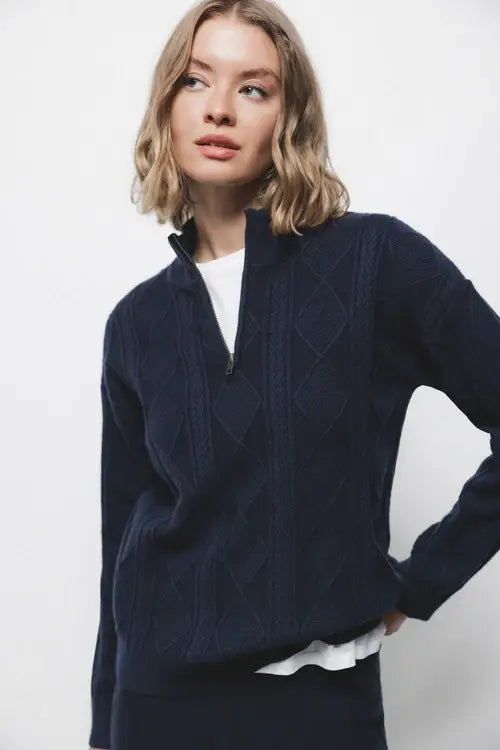 Maglione a maglia strutturata con collo zip