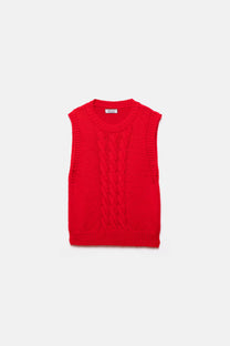 Gilet in maglia strutturata a trecce rosso