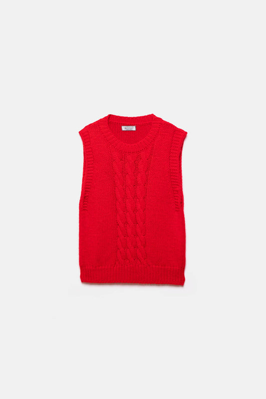 Gilet in maglia strutturata a trecce rosso