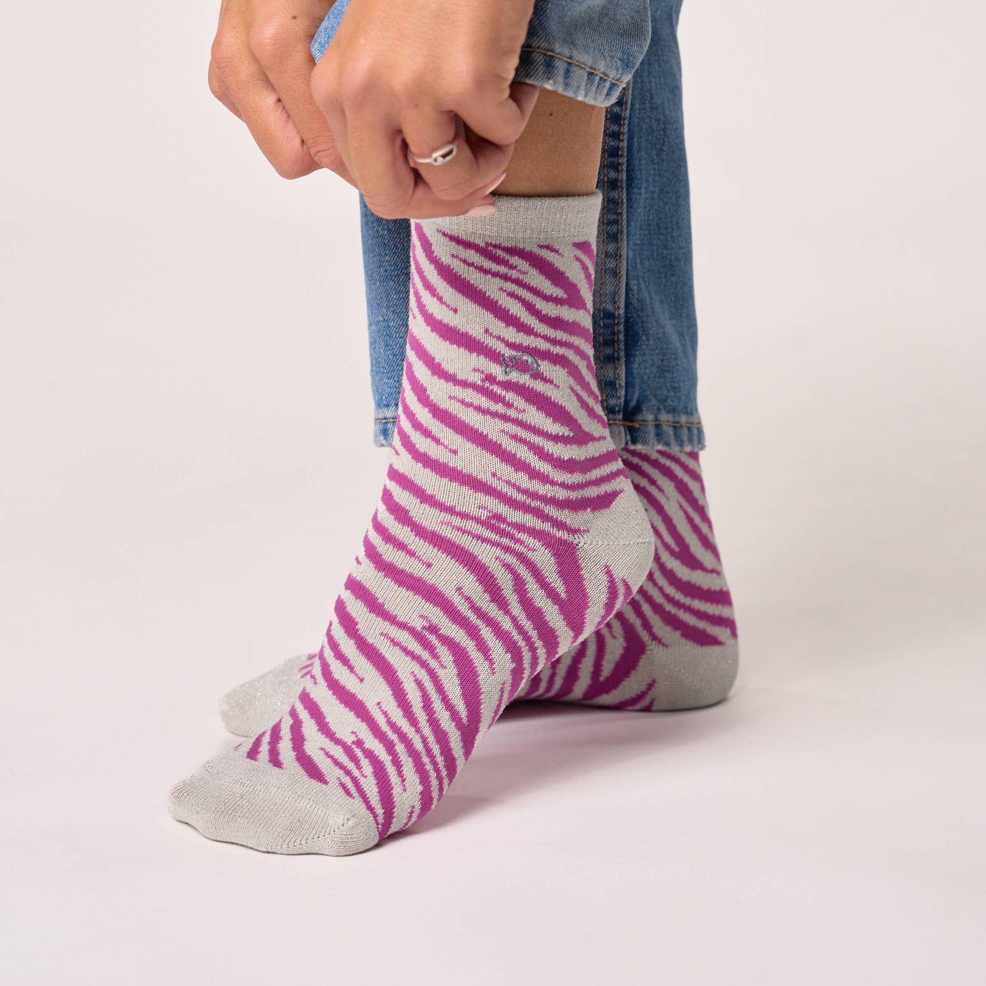 Calzini glitter zebra in cotone pettinato bianco e viola