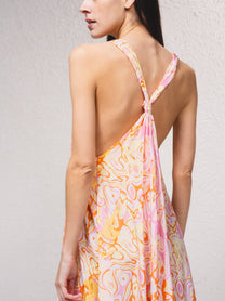 Vestito lungo fluido con scollo a V e stampa astratta