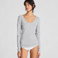 Maglia a maniche lunghe Ivy in cotone biologico a costine grigio chiaro mélange