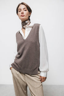 Gilet in maglia rasata con scollo a V