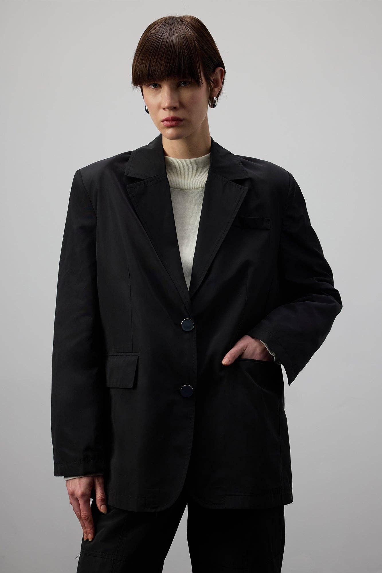 Blazer oversize in tessuto paracadute nero