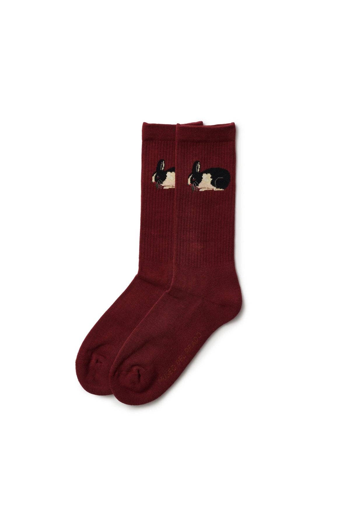 Calzini bordeaux con coniglio in cotone organico