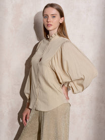 Blusa con maniche a palloncino e collo arricciato