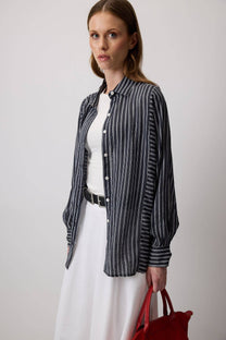 Camicia a righe in viscosa bianco e nero