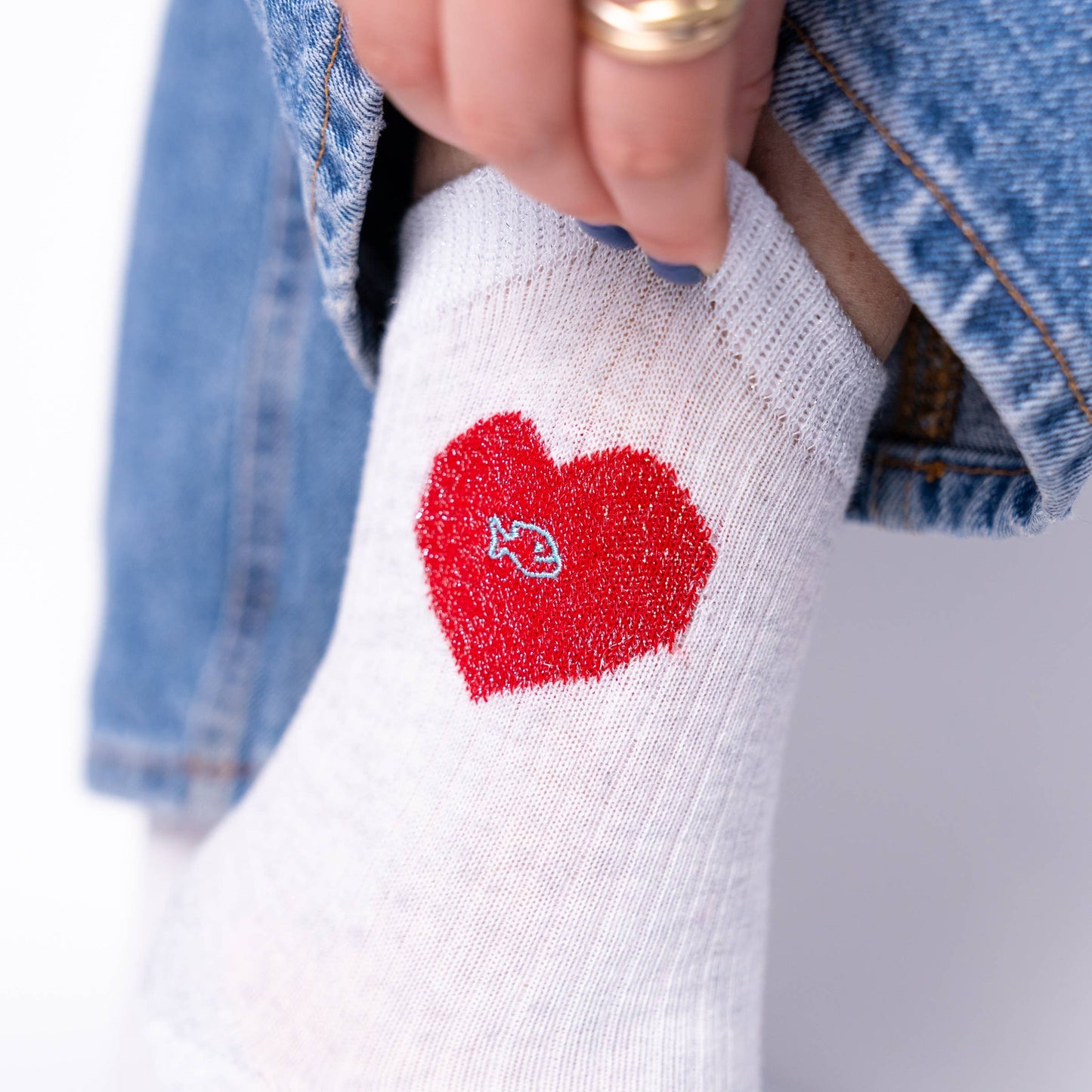 Calzini in cotone pettinato con cuore glitter rosso