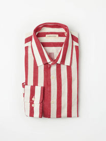 Camicia Maggia a righe rosse in lino e cotone biologico