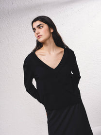 Maglione a maglia fine con scollo a V e tasche