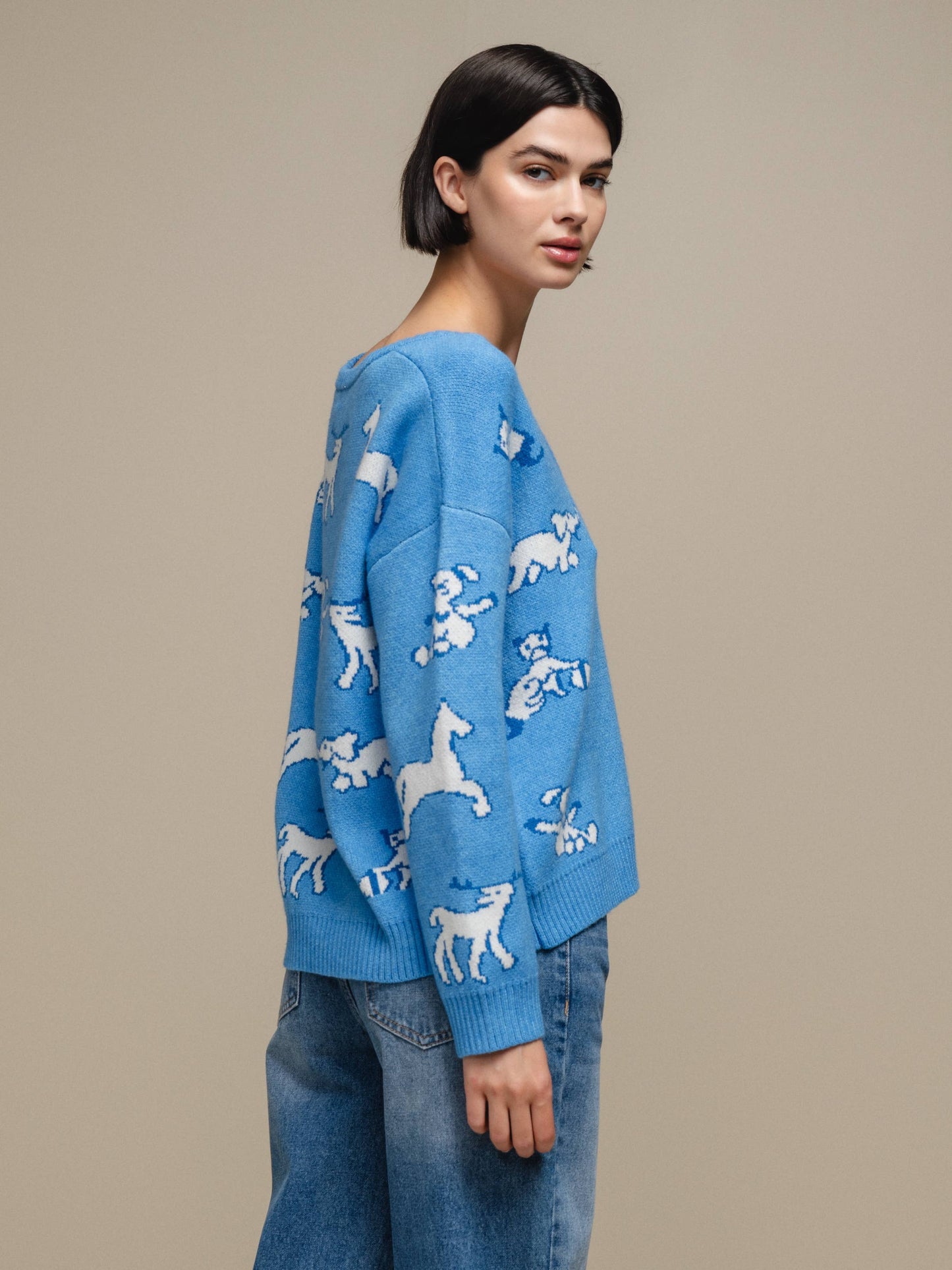 Maglione donna in maglia con fantasia teddy e animali