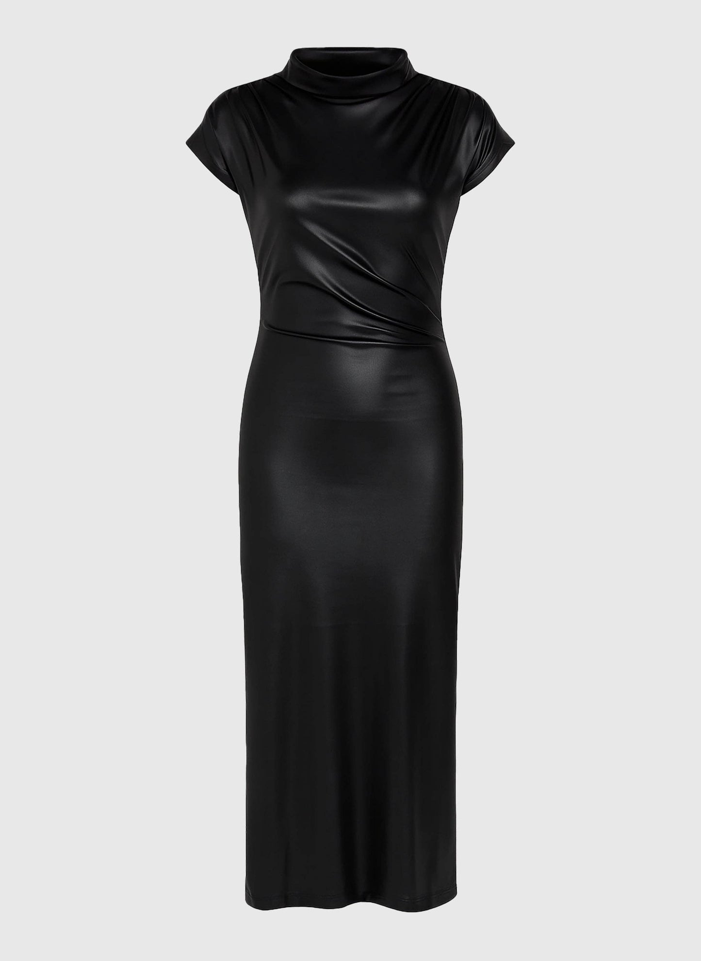 Abito lungo in similpelle nero con collo alto