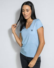 T-shirt donna antimacchia Blue Sky in cotone con scollo a V