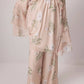 Completo tunica e pantaloni in chiffon floreale rosa
