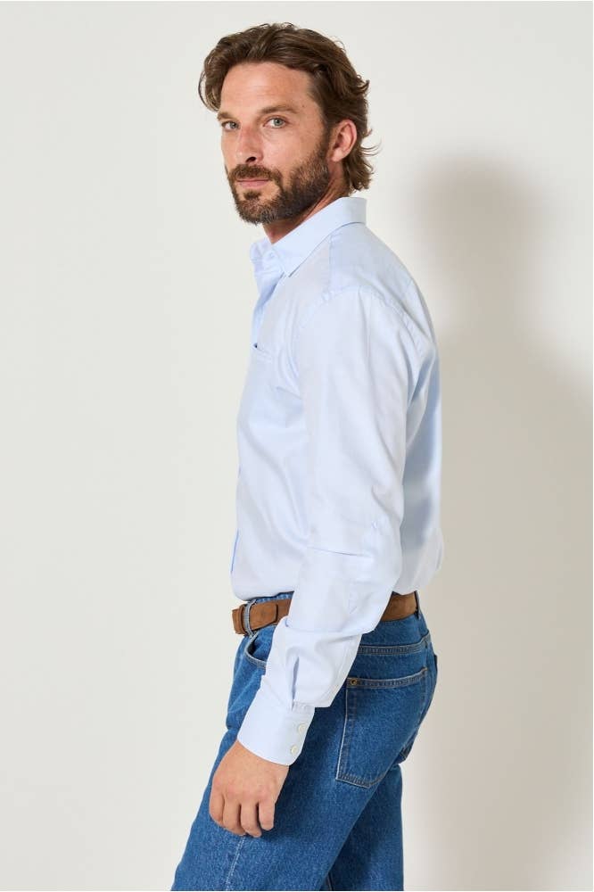 Camicia slim blu tinta unita La W. Thèbes