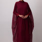 Abito in chiffon bordeaux con maniche a pipistrello