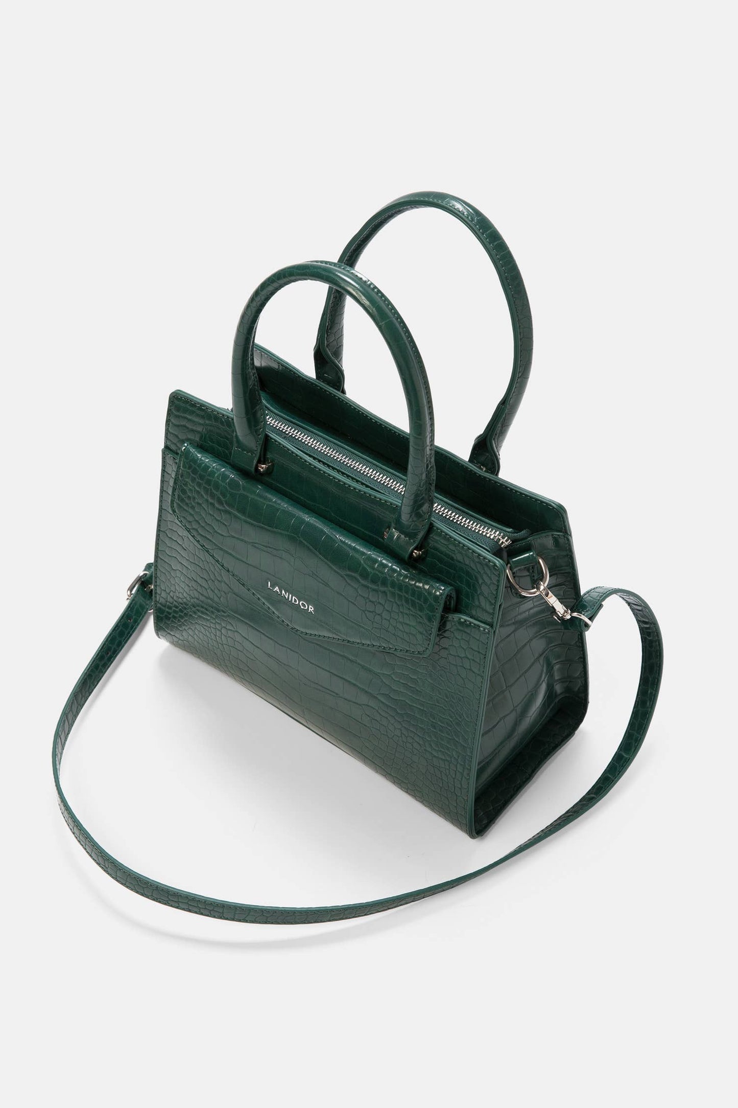 Borsa a mano effetto coccodrillo con tracolla
