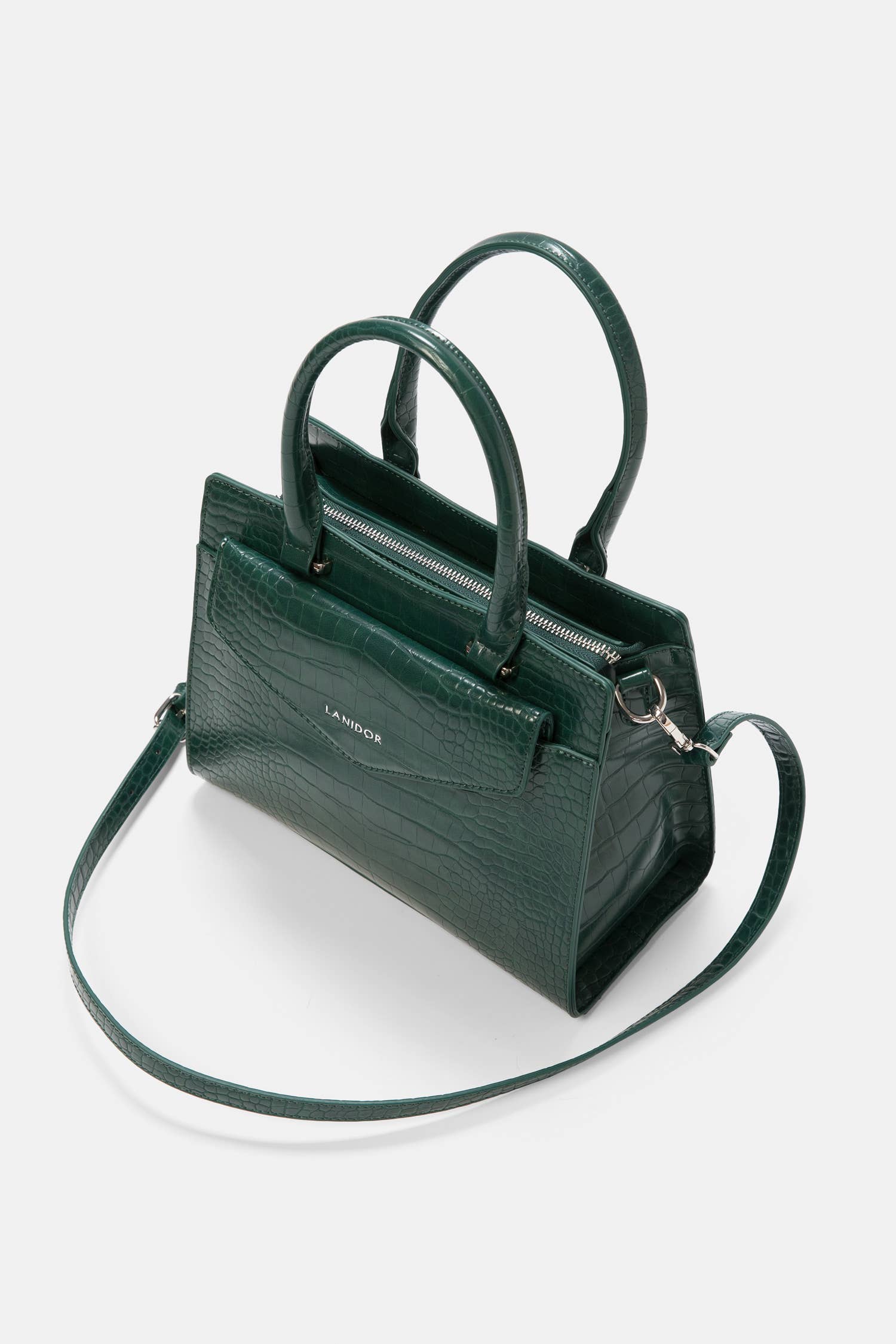 Borsa a mano effetto coccodrillo con tracolla