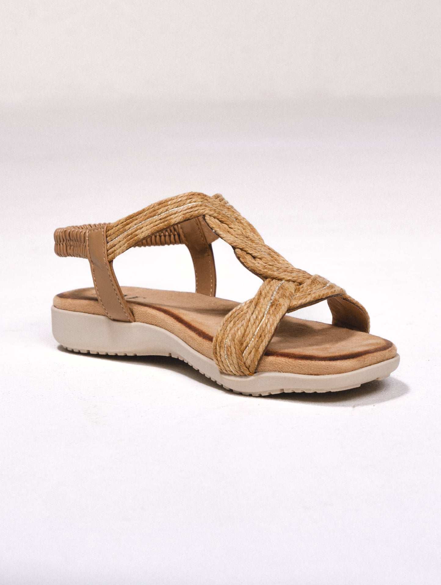 Sandali aperti in corda intrecciata con cinturino elastico