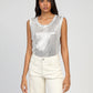 Top smanicato in maglia metallica madreperla