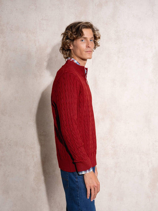 Maglione uomo a trecce con mezza zip