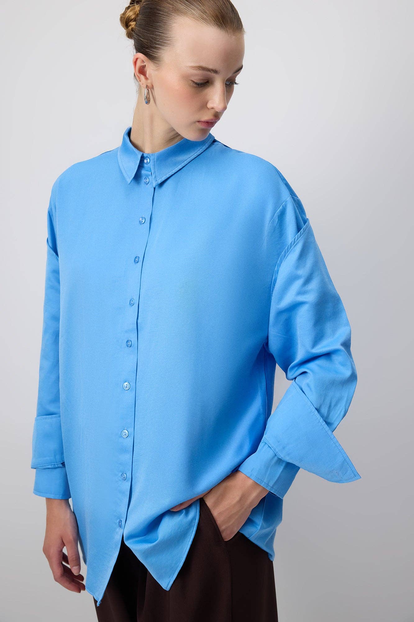 Camicia oversize in popeline blu