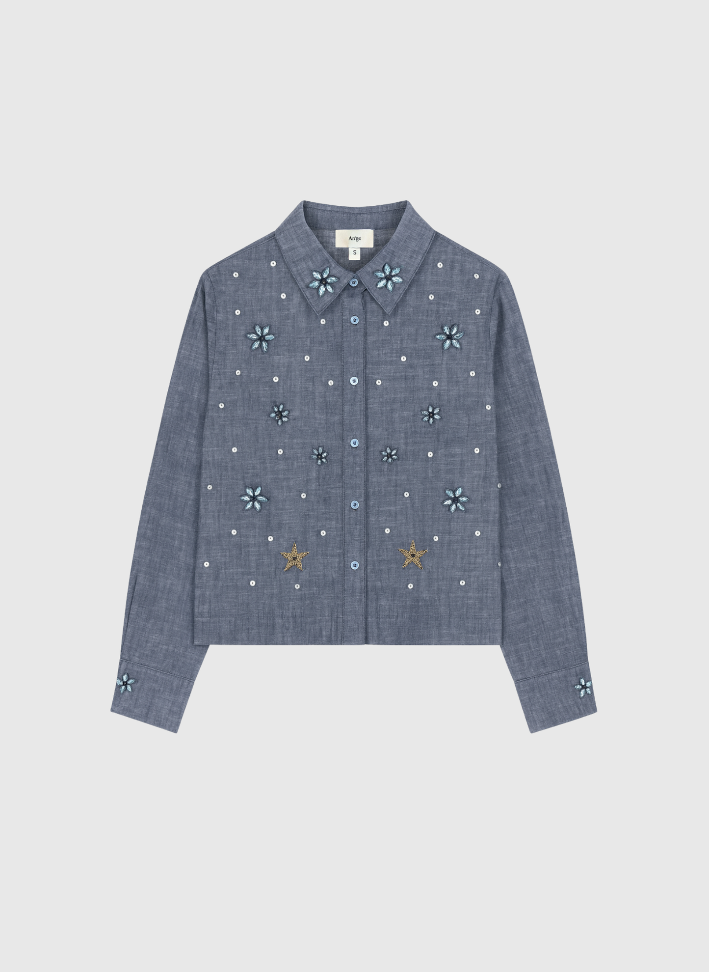 Camicia in denim Stelia con ricami e paillettes
