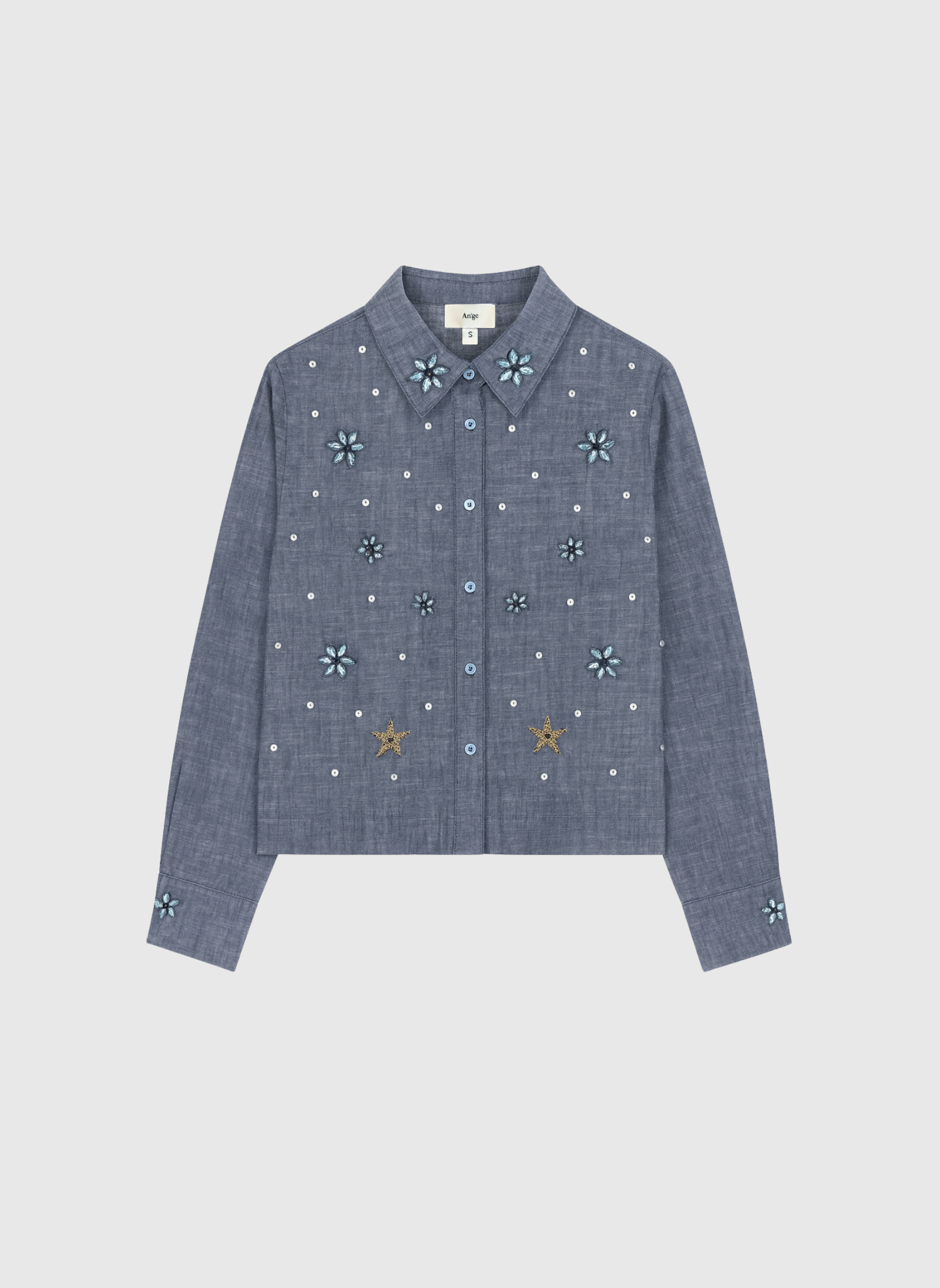 Camicia in denim Stelia con ricami e paillettes