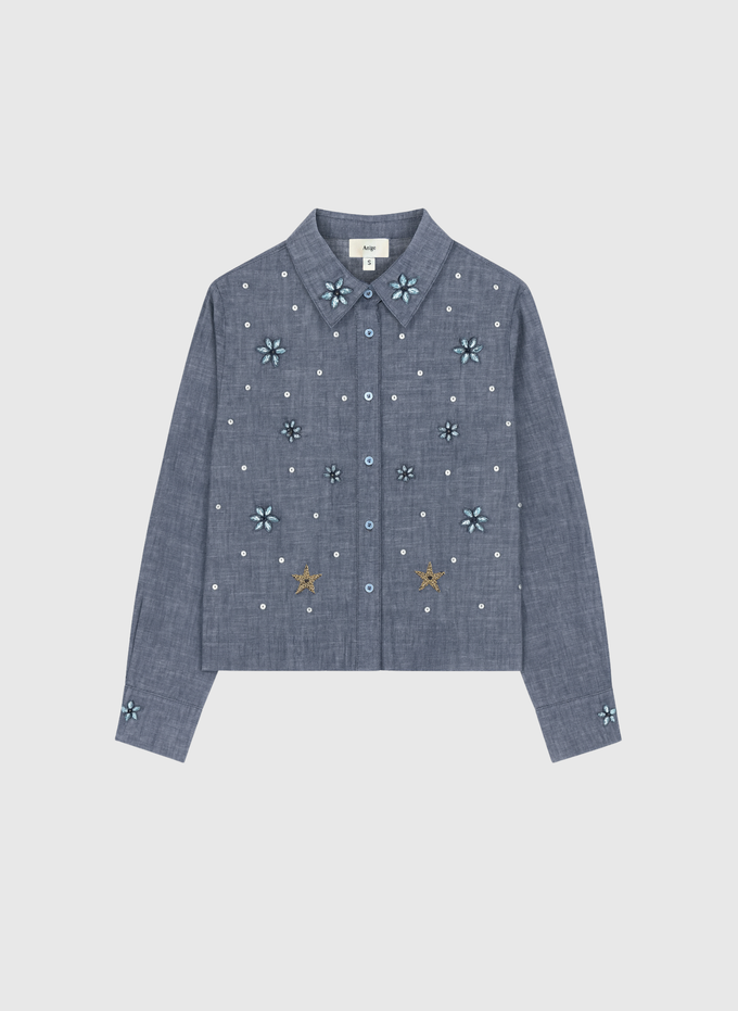 Camicia in denim Stelia con ricami e paillettes