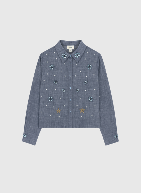 Camicia in denim Stelia con ricami e paillettes