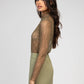 Top in pizzo kaki a collo alto