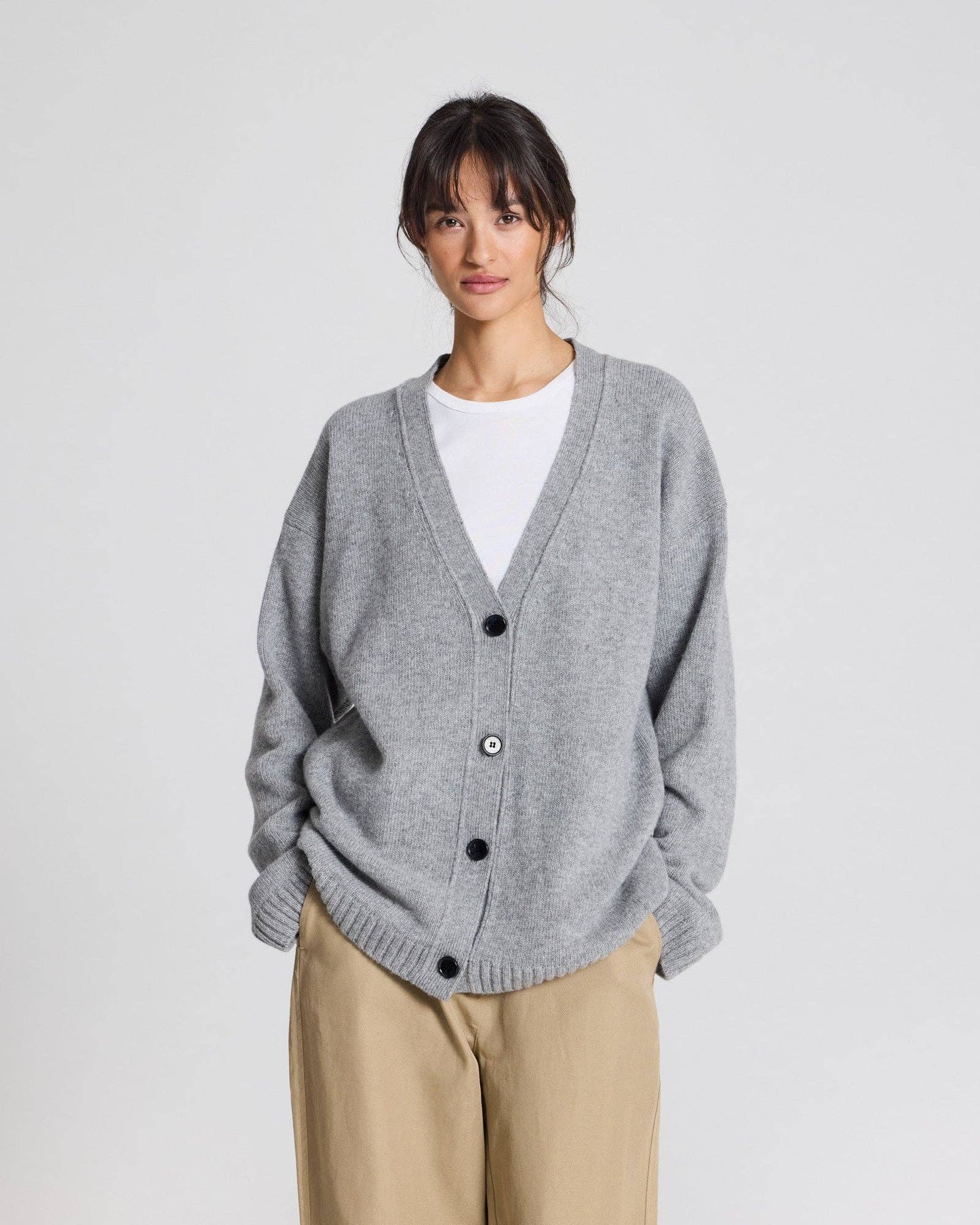 Cardigan Edith in lana d’agnello grigio mélange