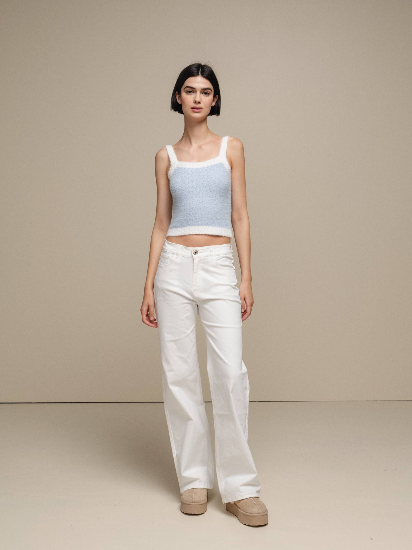 Top in maglia effetto fluffy bicolore