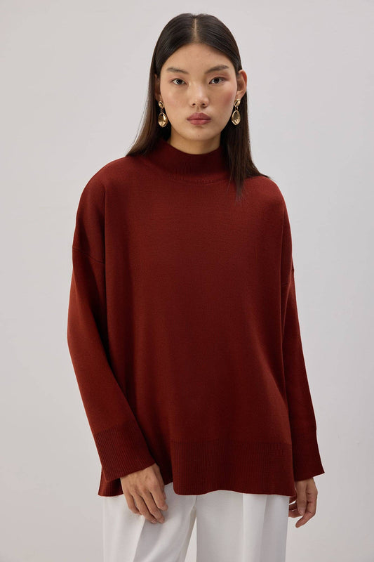Maglione basic a collo alto in maglia