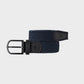 Cintura intrecciata elastica blu navy con finiture in pelle