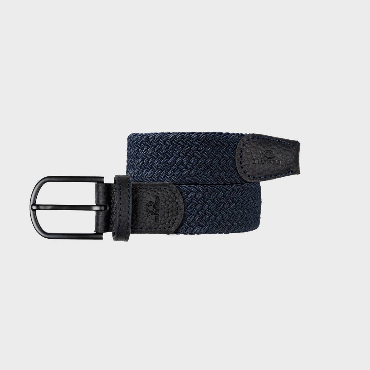 Cintura intrecciata elastica blu navy con finiture in pelle