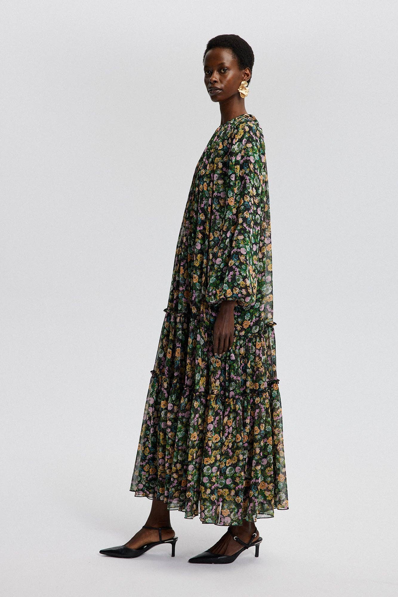 Abito lungo in chiffon floreale
