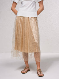 Gonna midi in tulle con paillettes