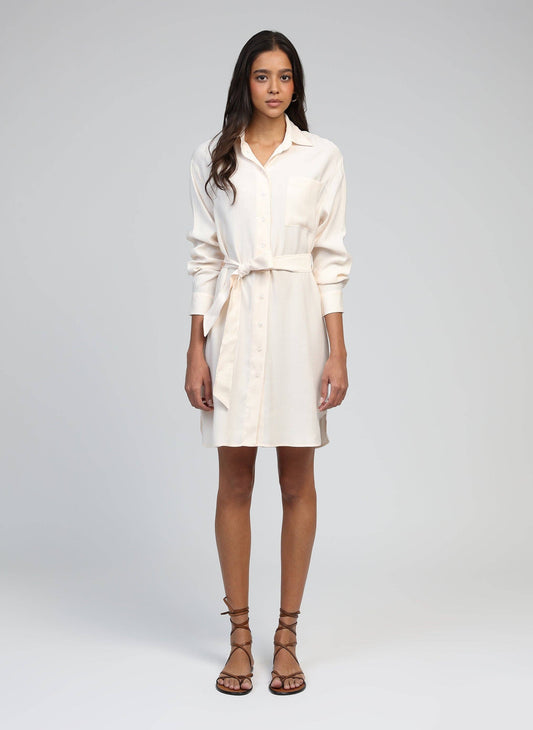 Abito chemisier corto ecru con cintura