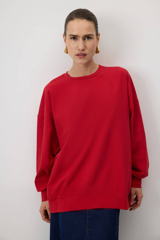 T-shirt basic oversize a manica lunga rossa